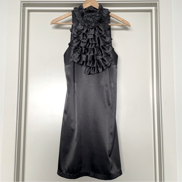 Review Dresses & Skirts - HOST PICK⭐️REVIEW Satin Mini Dress with Ruffle Panel🤍Silver Grey🤍